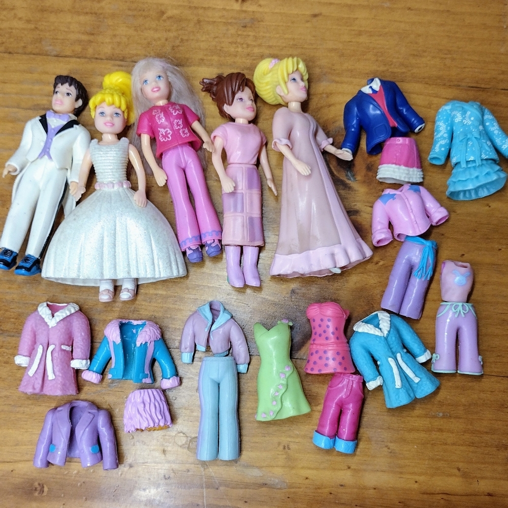 Vtg 90's Polly Pocket Dolls Mixed Mattel Lot Doll Rubber Clothing Outfits Shoes